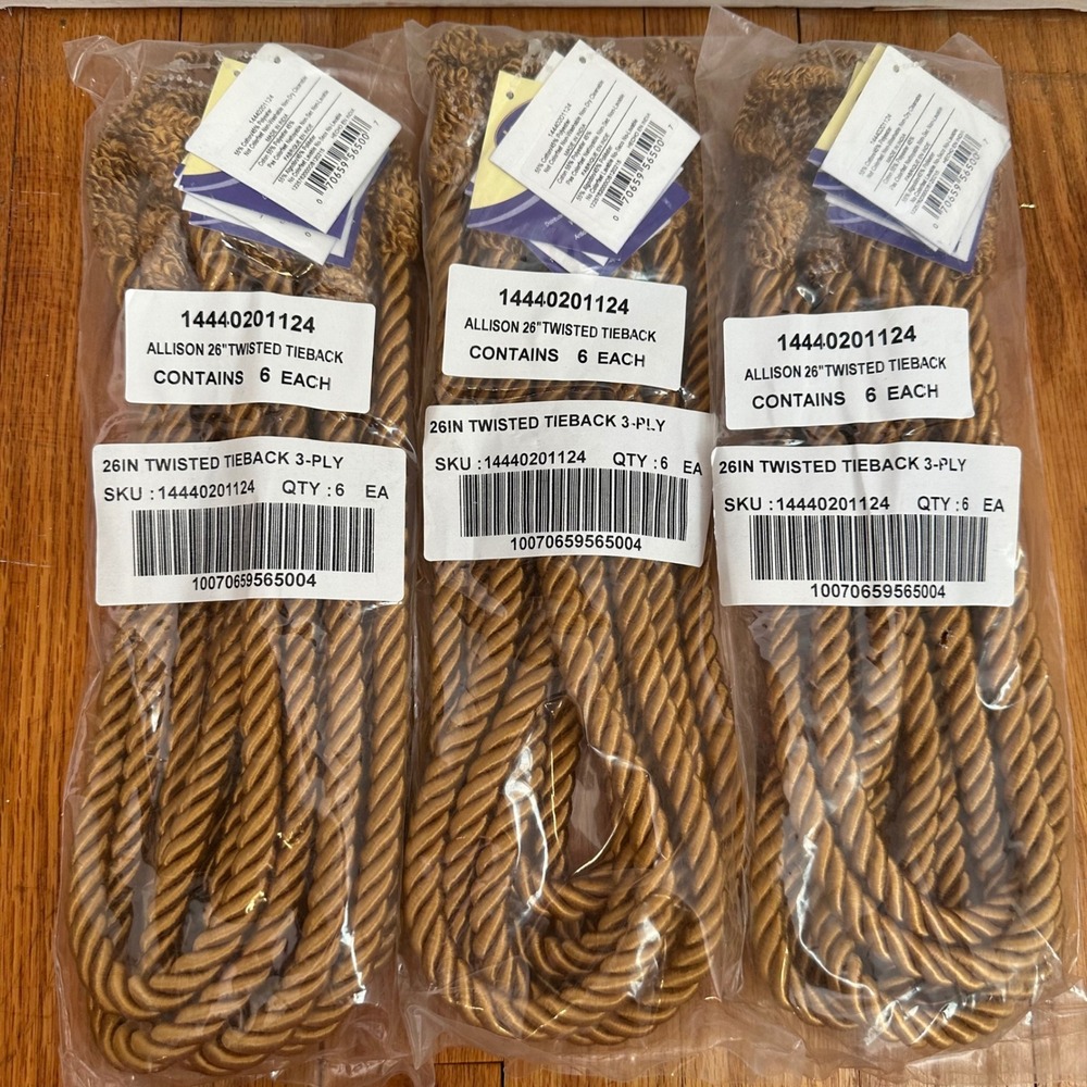 New‎ Bundle of 3 2-packs Large Luxury Gold Twisted Tiebacks 26 in. - Picture 2 of 4